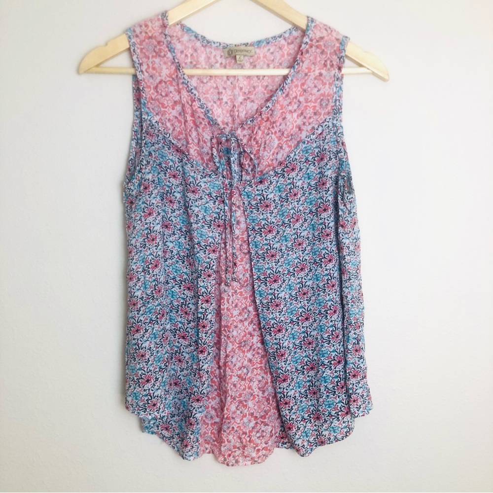 Democracy Tank Top Womens Large Floral Print Tunic Flowy Boho